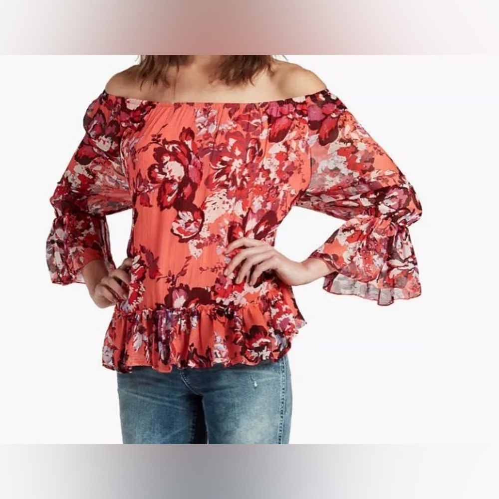 Lucky Brand Women’s Size Medium Off The Shoulder Floral Shirt Top Flowy Summer